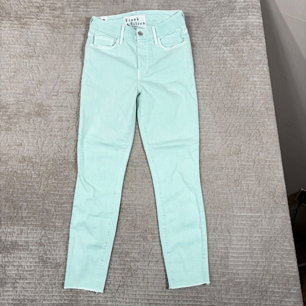 Frank & Eileen Sligo Skinny Jeans Mint Green Raw Hem High Rise Size 26